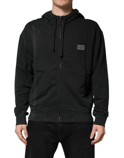 Dolce & Gabbana Black Full Zip Hooded Men Sweatshirt Sweater