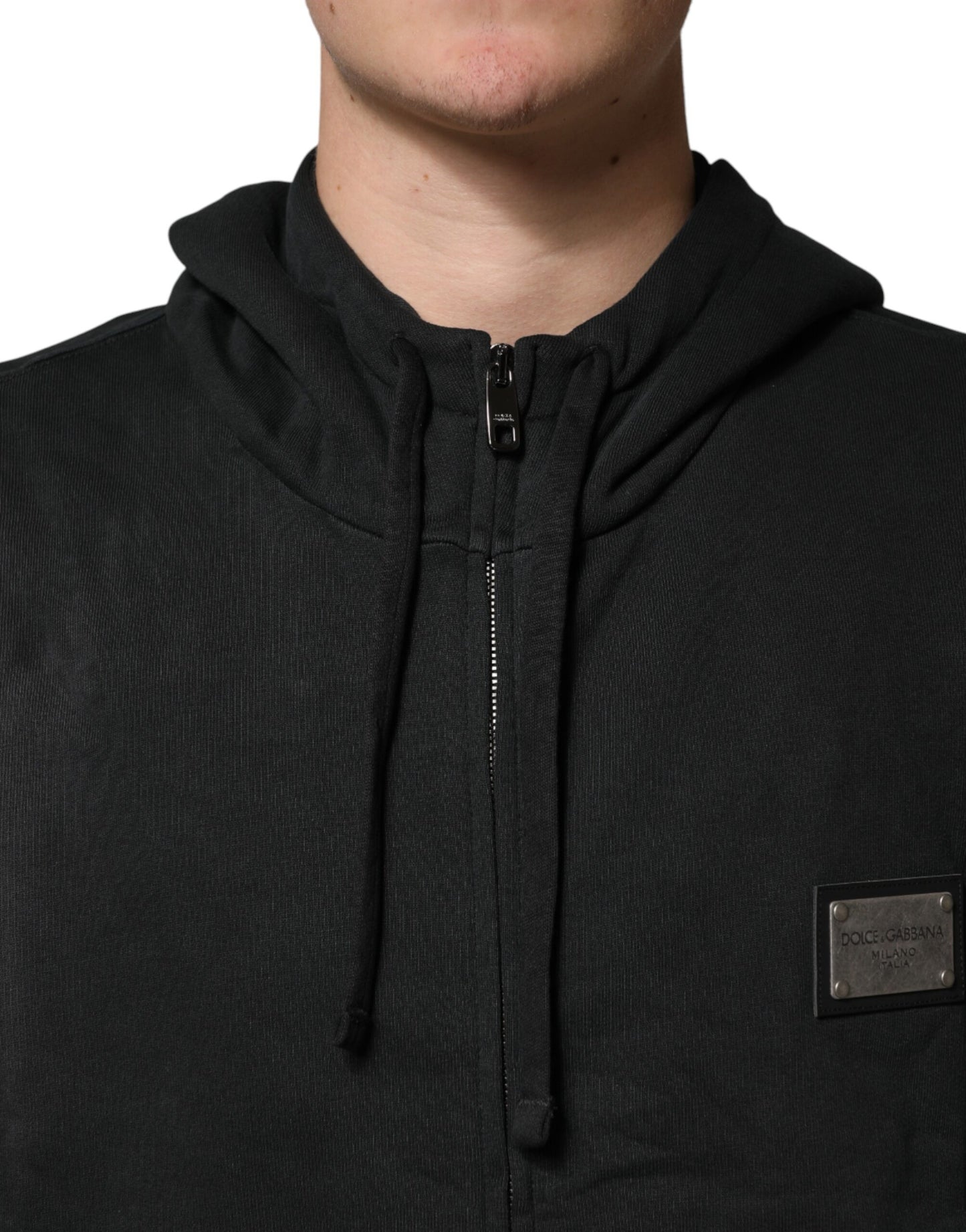 Dolce & Gabbana Black Full Zip Hooded Men Sweatshirt Sweater