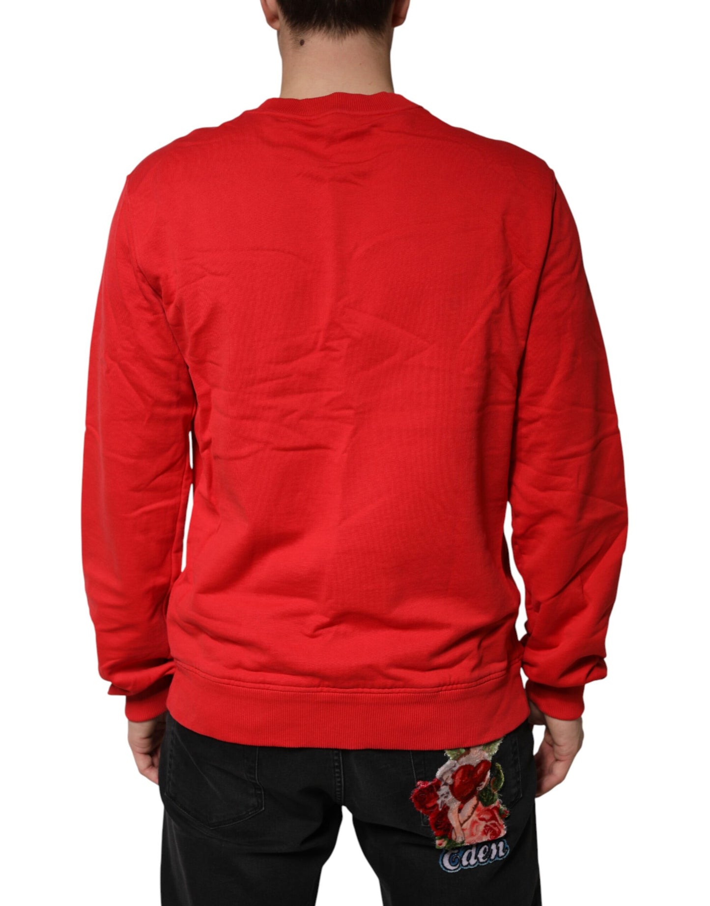 Dolce & Gabbana Red Logo Cotton Crew Neck Sweatshirt Sweater