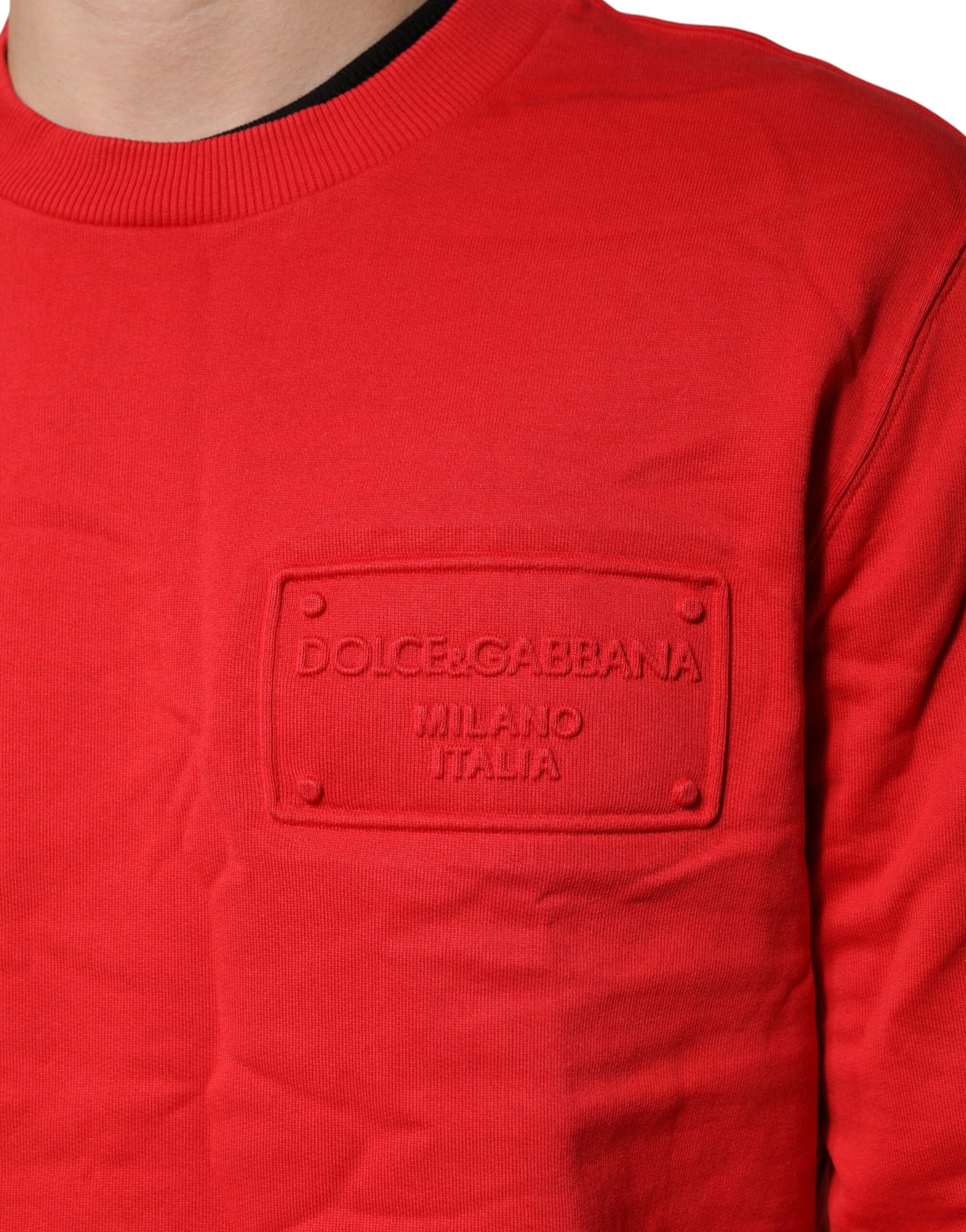 Dolce & Gabbana Red Logo Cotton Crew Neck Sweatshirt Sweater