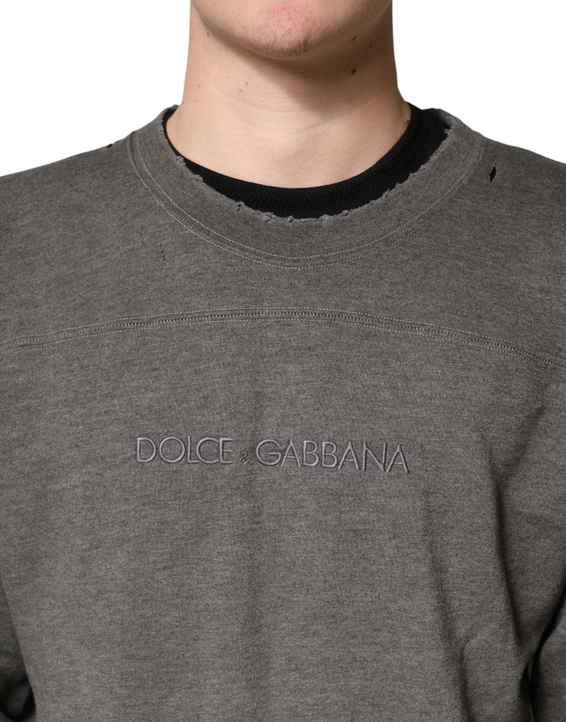 Dolce & Gabbana Gray Cotton Crew Neck Sweatshirt for Men