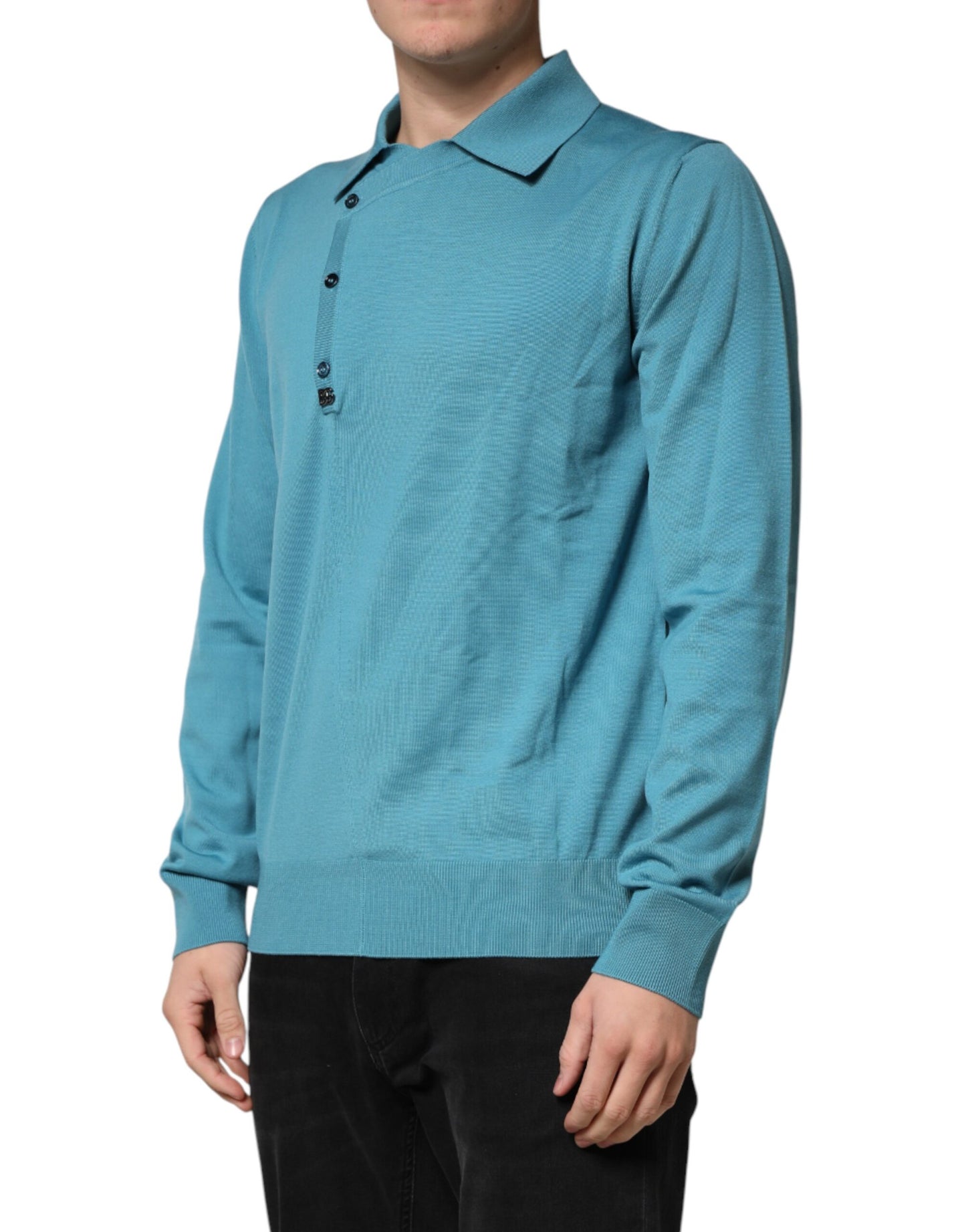 Dolce & Gabbana Teal Wool Collared Polo Pullover Sweater