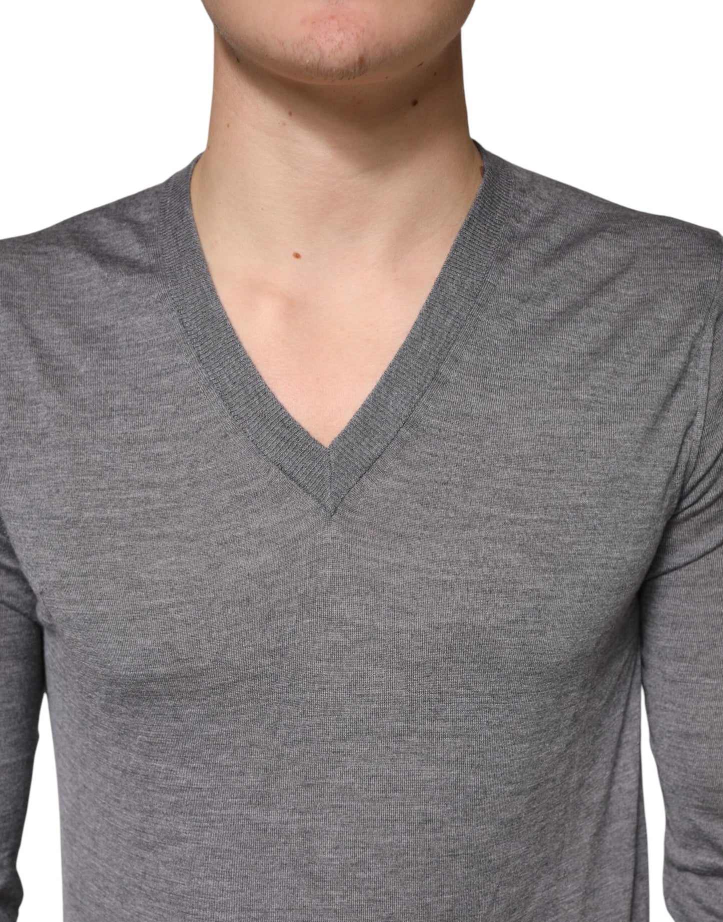 Dolce & Gabbana Gray Cashmere V-Neck Men Pullover Sweater