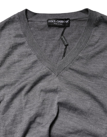 Dolce & Gabbana Gray Cashmere V-Neck Men Pullover Sweater