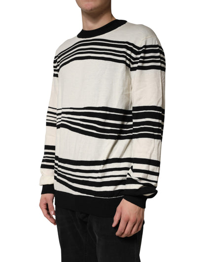 Dolce & Gabbana Black White Stripe Crew Neck Pullover Sweater