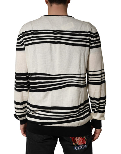 Dolce & Gabbana Black White Stripe Crew Neck Pullover Sweater