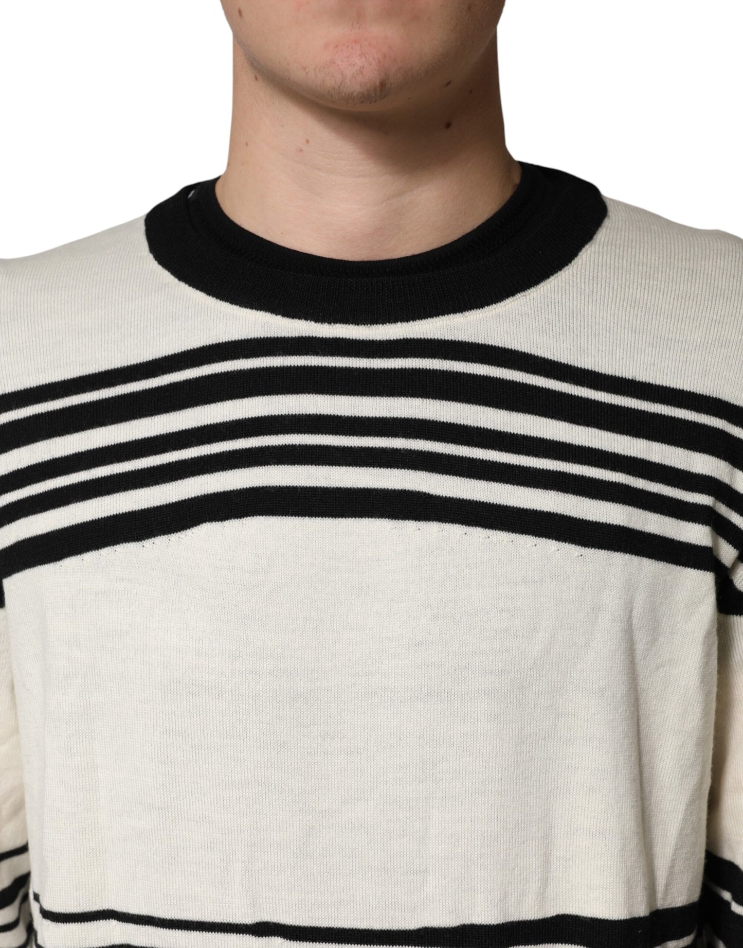 Dolce & Gabbana Black White Stripe Crew Neck Pullover Sweater