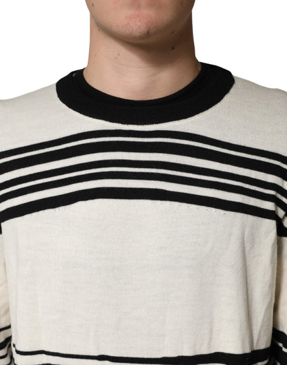 Dolce & Gabbana Black White Stripe Crew Neck Pullover Sweater