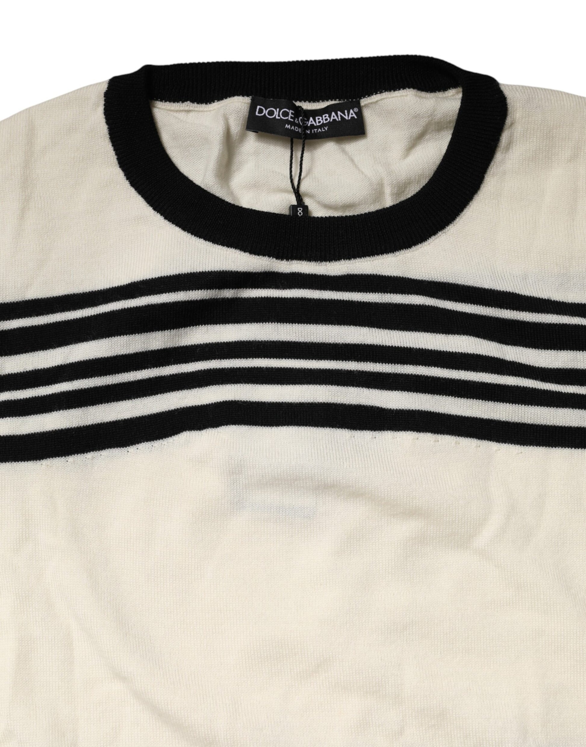 Dolce & Gabbana Black White Stripe Crew Neck Pullover Sweater