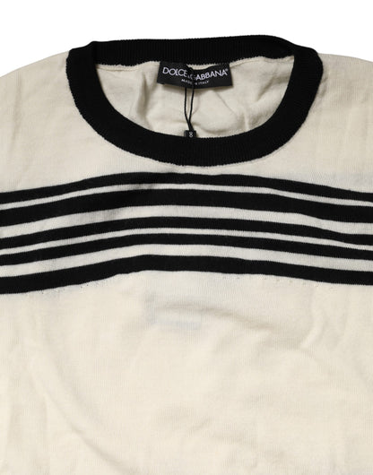 Dolce & Gabbana Black White Stripe Crew Neck Pullover Sweater
