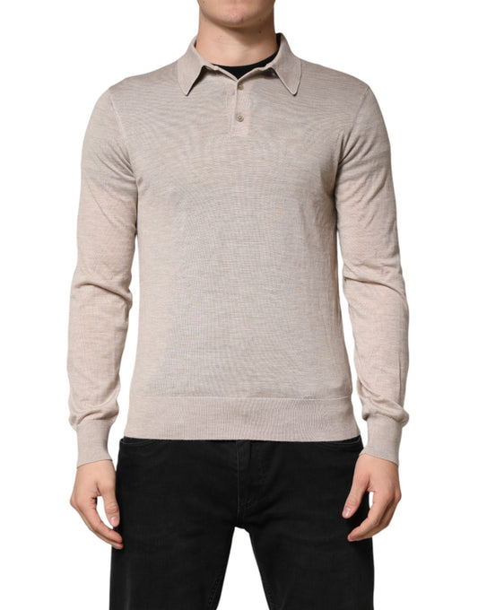 Dolce & Gabbana Beige Cashmere Collared PoloPullover  Sweater