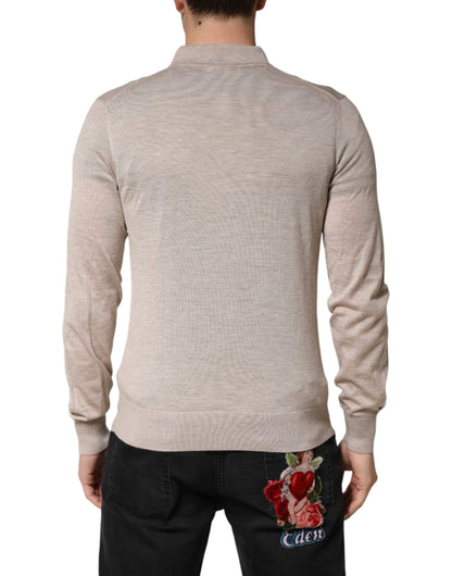 Dolce & Gabbana Beige Cashmere Collared PoloPullover  Sweater