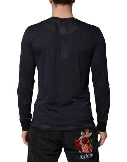 Dolce & Gabbana Dark Blue Cotton Henley Long Sleeves T-Shirt