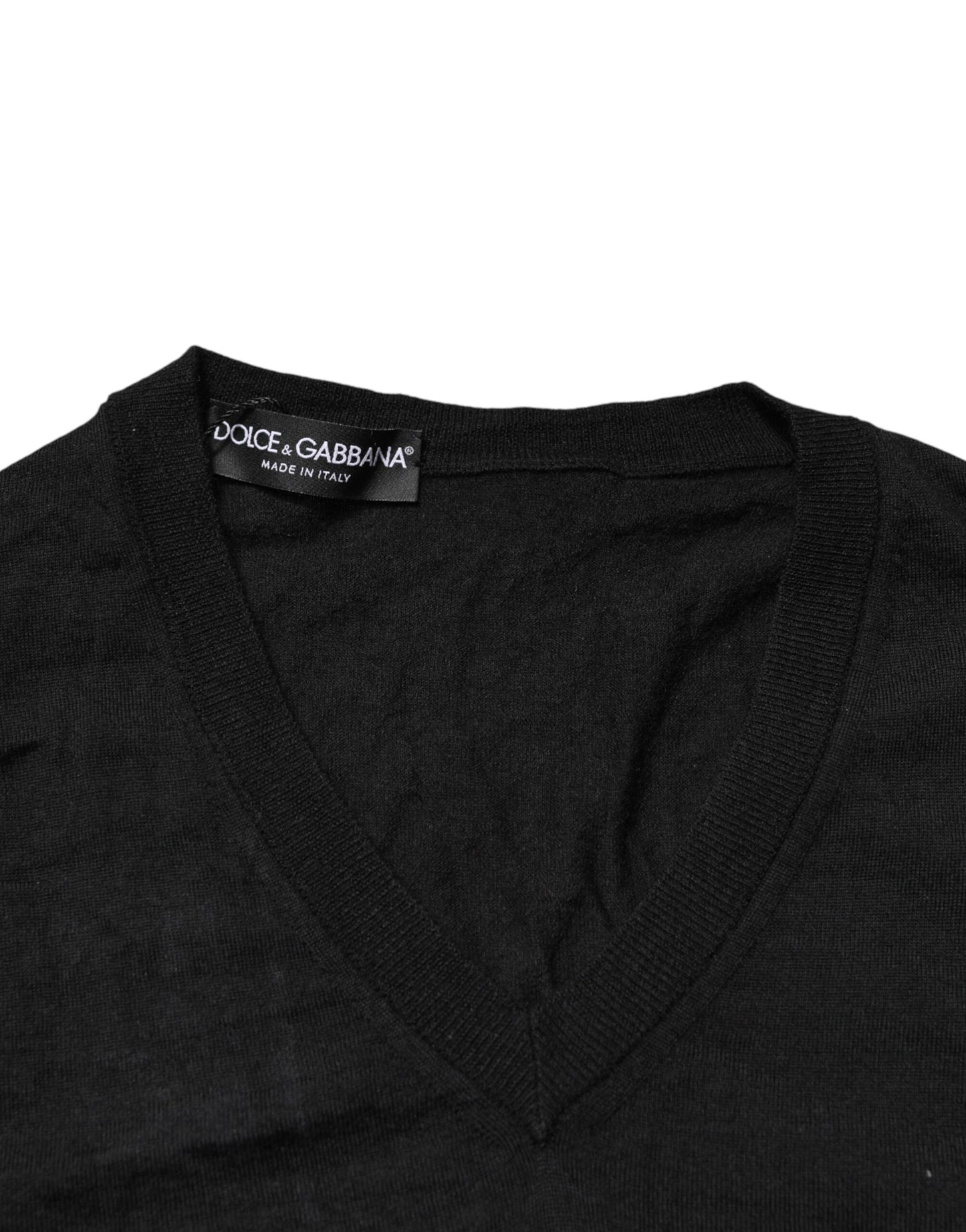 Dolce & Gabbana Black Cashmere V-Neck Men Pullover Sweater