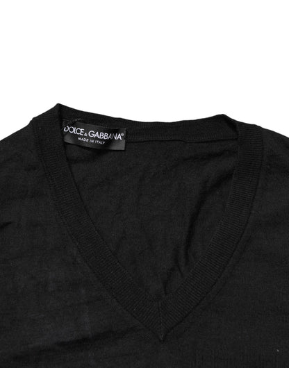 Dolce & Gabbana Black Cashmere V-Neck Men Pullover Sweater