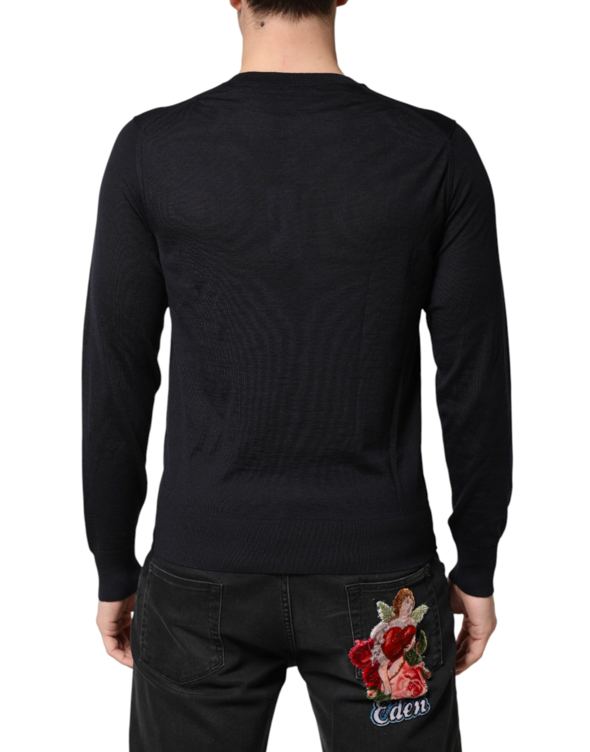 Dolce & Gabbana Black Cashmere V-Neck Men Pullover Sweater