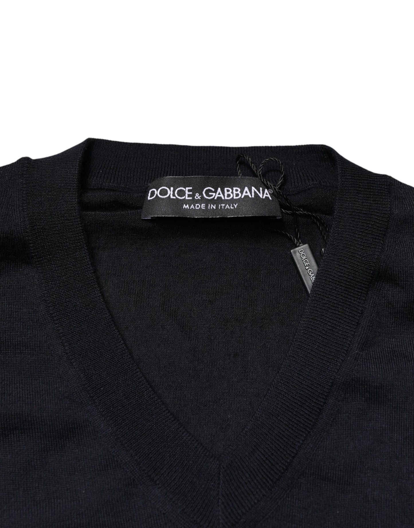 Dolce & Gabbana Black Cashmere V-Neck Men Pullover Sweater