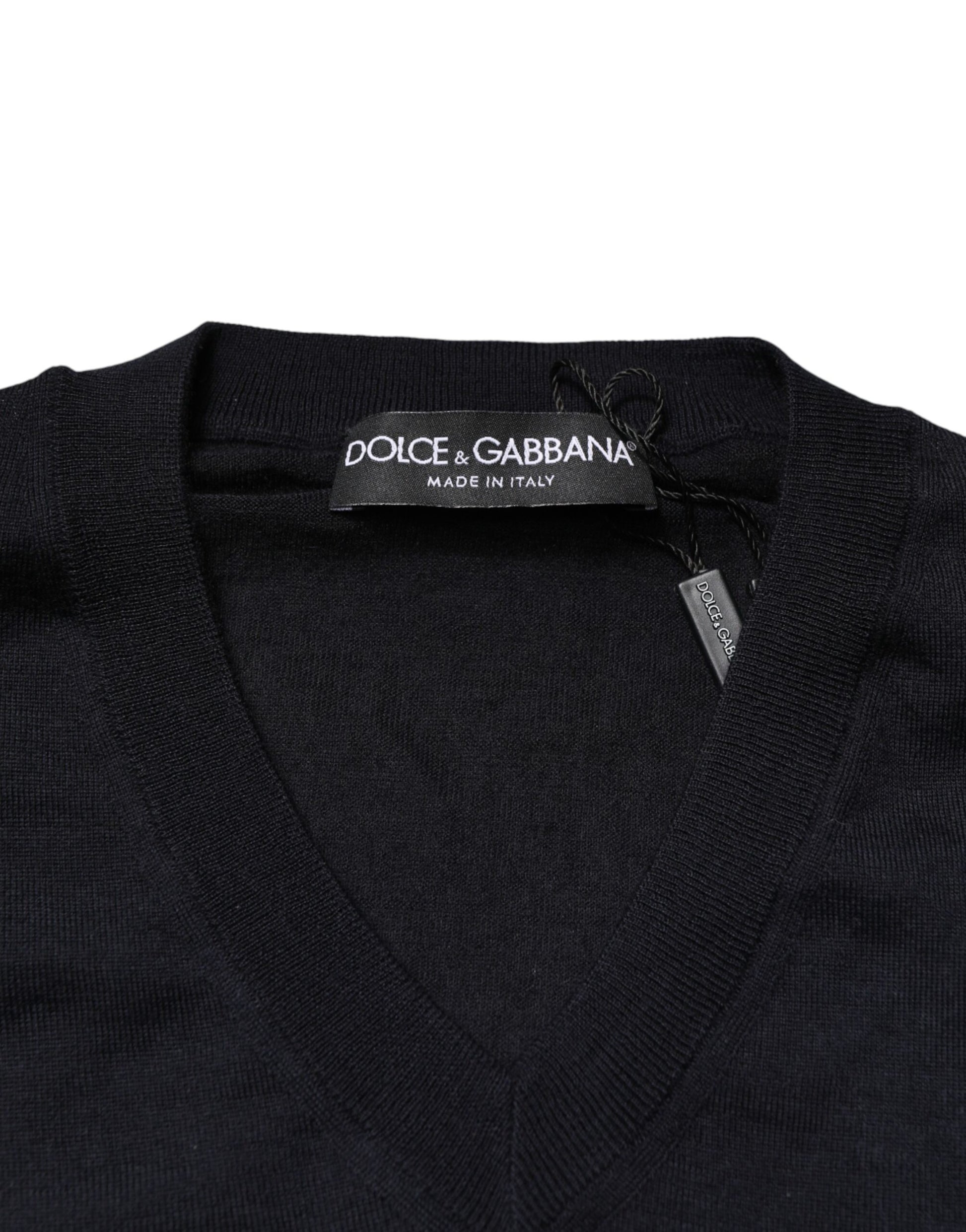 Dolce & Gabbana Black Cashmere V-Neck Men Pullover Sweater