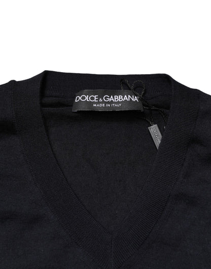 Dolce & Gabbana Black Cashmere V-Neck Men Pullover Sweater