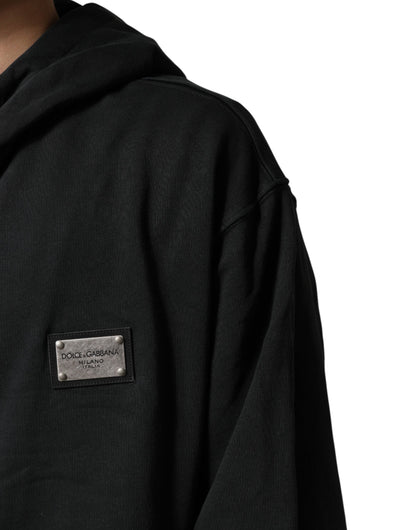 Dolce & Gabbana Black Logo Zipped Hooded Sweatshirt Sweater