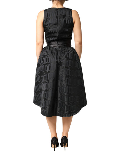 John Richmond Black Jacquard Deep V-neck Sleeveless 2 Pc Dress