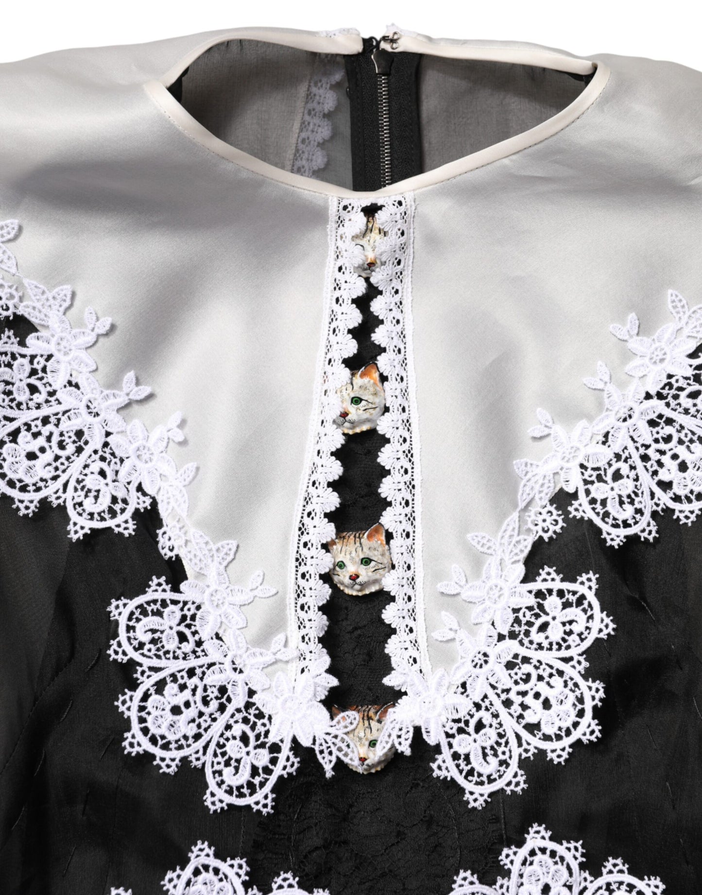 Dolce & Gabbana Black and White Silk Macrame Lace Midi Dress