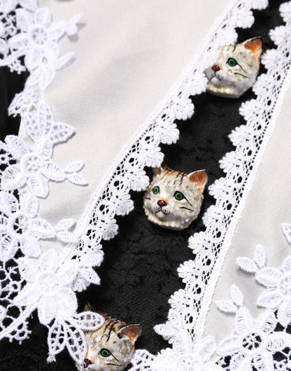 Dolce & Gabbana Black and White Silk Macrame Lace Midi Dress