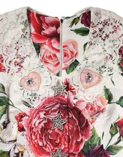 Dolce & Gabbana White Floral Embellished Sheath Mini Dress