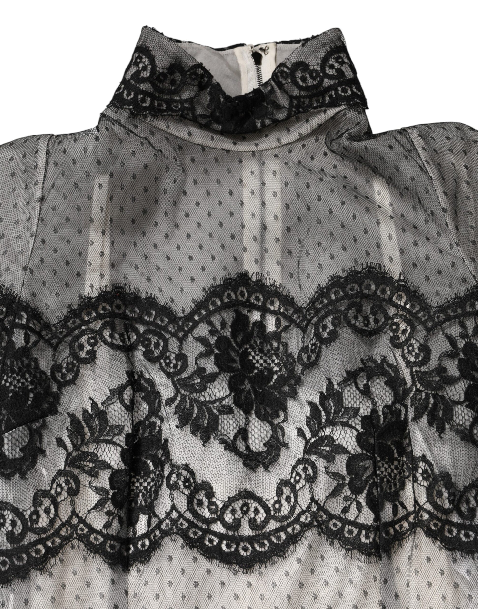 Dolce & Gabbana Black White Lace Silk Blend Maxi Sheath Dress