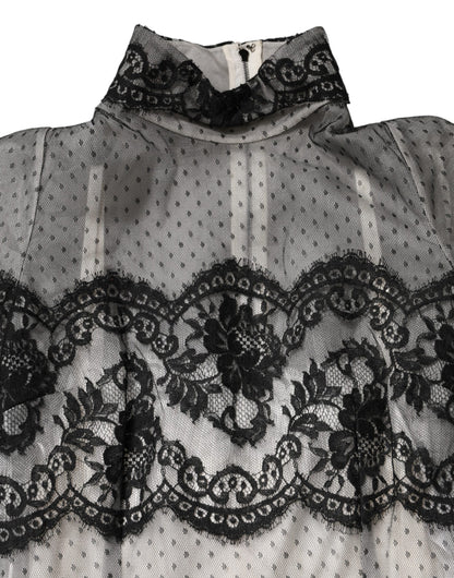 Dolce & Gabbana Black White Lace Silk Blend Maxi Sheath Dress
