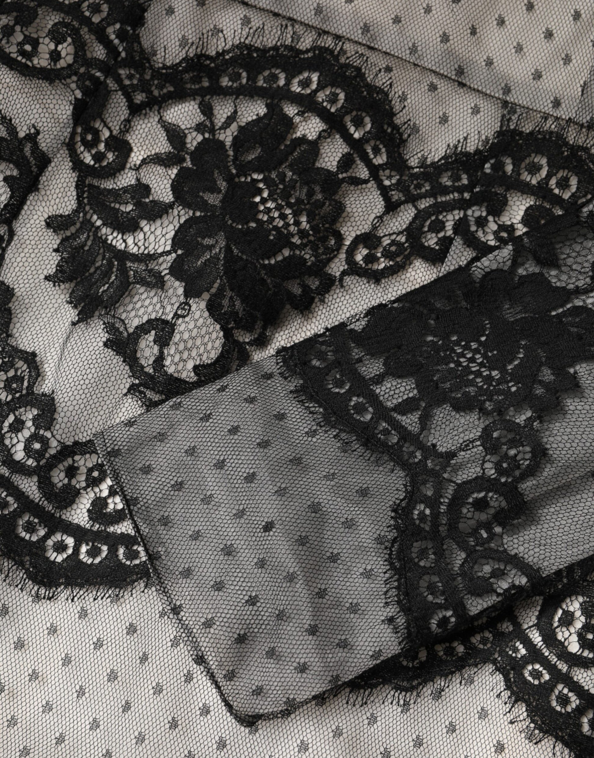 Dolce & Gabbana Black White Lace Silk Blend Maxi Sheath Dress