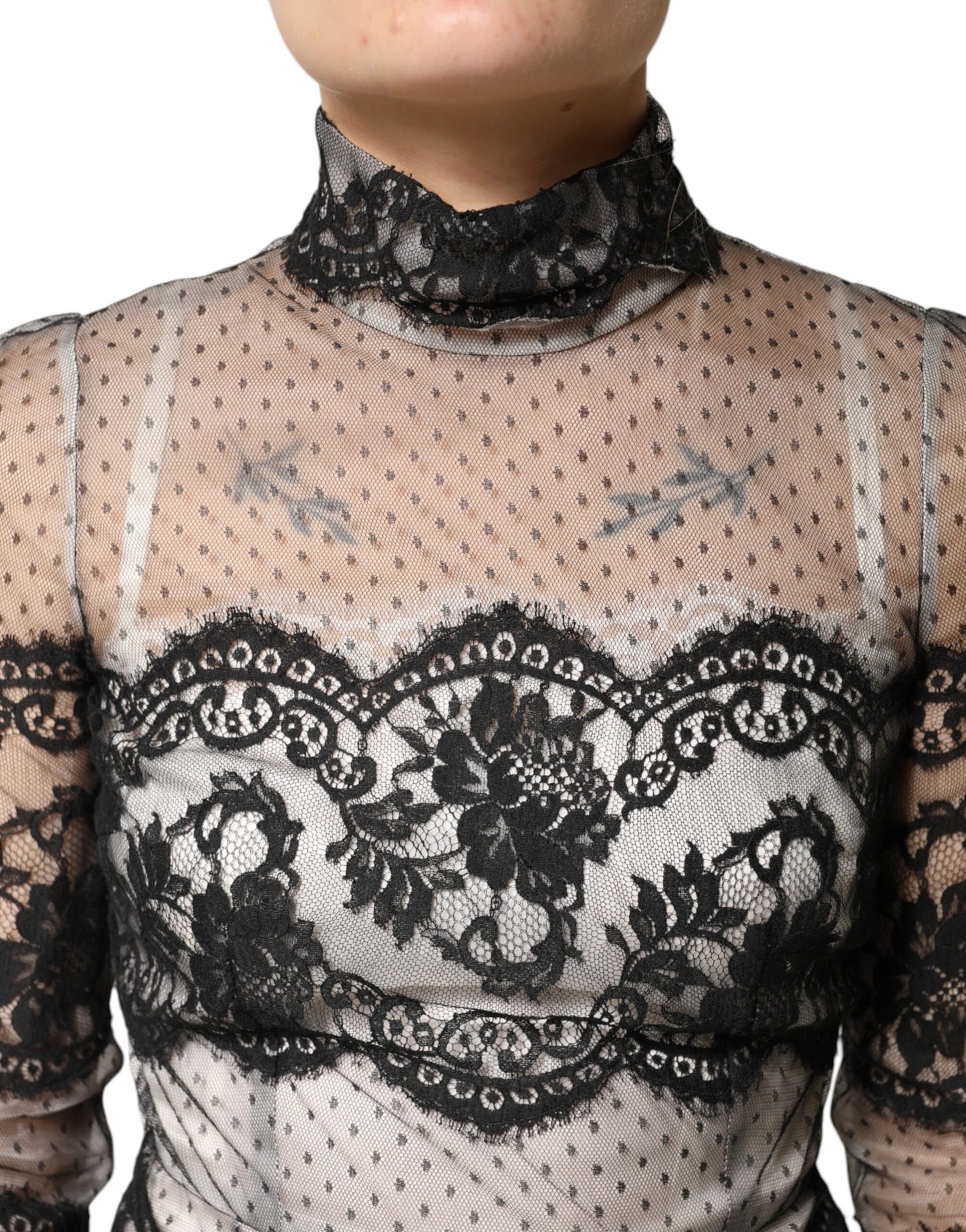 Dolce & Gabbana Black White Lace Silk Blend Maxi Sheath Dress