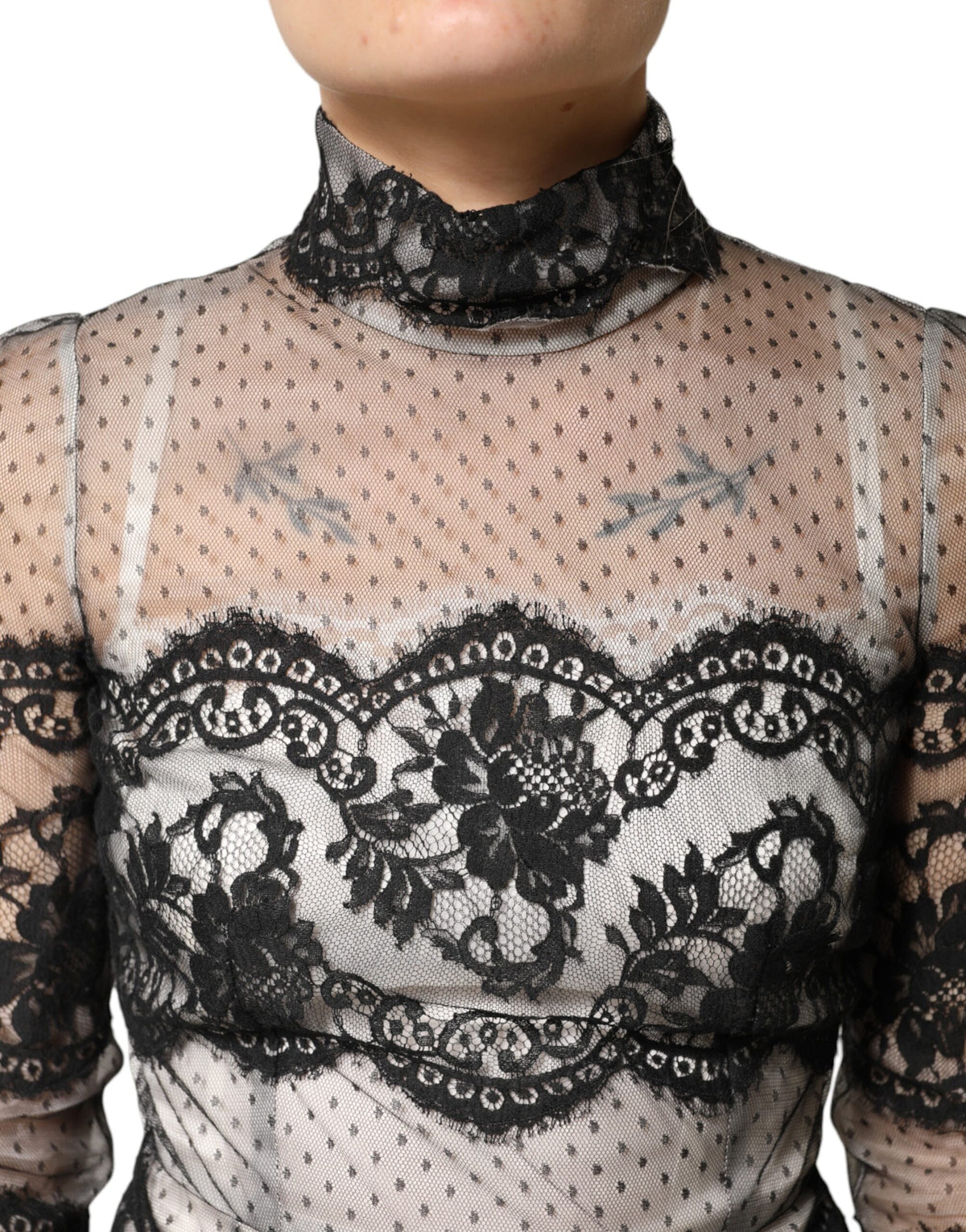 Dolce & Gabbana Black White Lace Silk Blend Maxi Sheath Dress