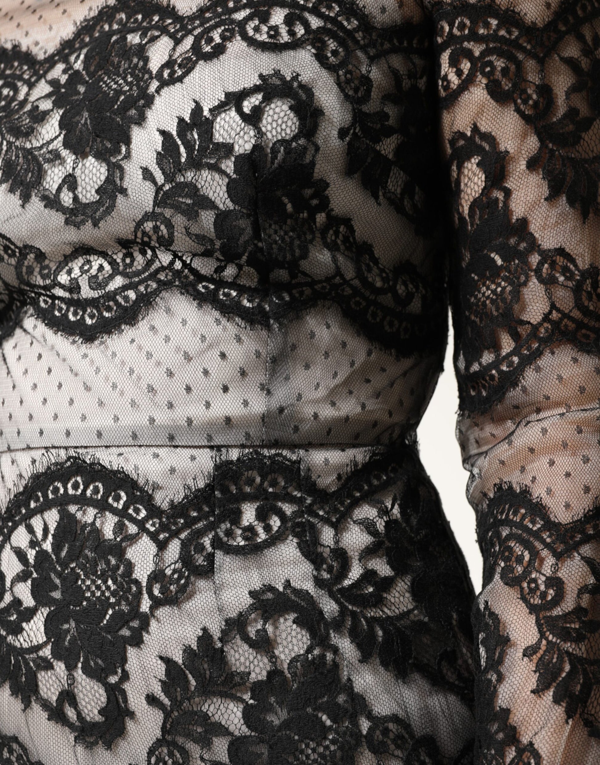Dolce & Gabbana Black White Lace Silk Blend Maxi Sheath Dress