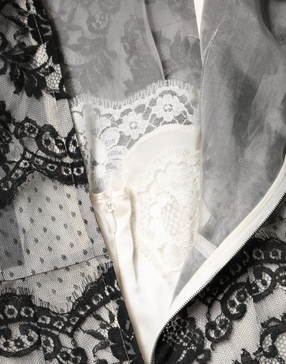 Dolce & Gabbana Black White Lace Silk Blend Maxi Sheath Dress