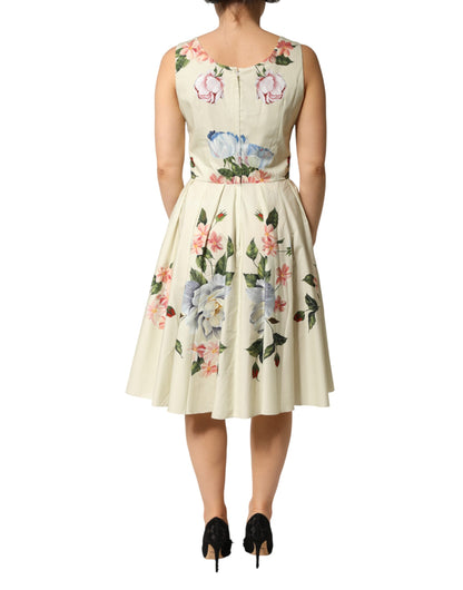 Dolce & Gabbana Beige Floral Sleeveless A-line Dress