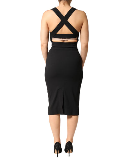 Dolce & Gabbana Black Square Neck Sleeveless Midi Dress