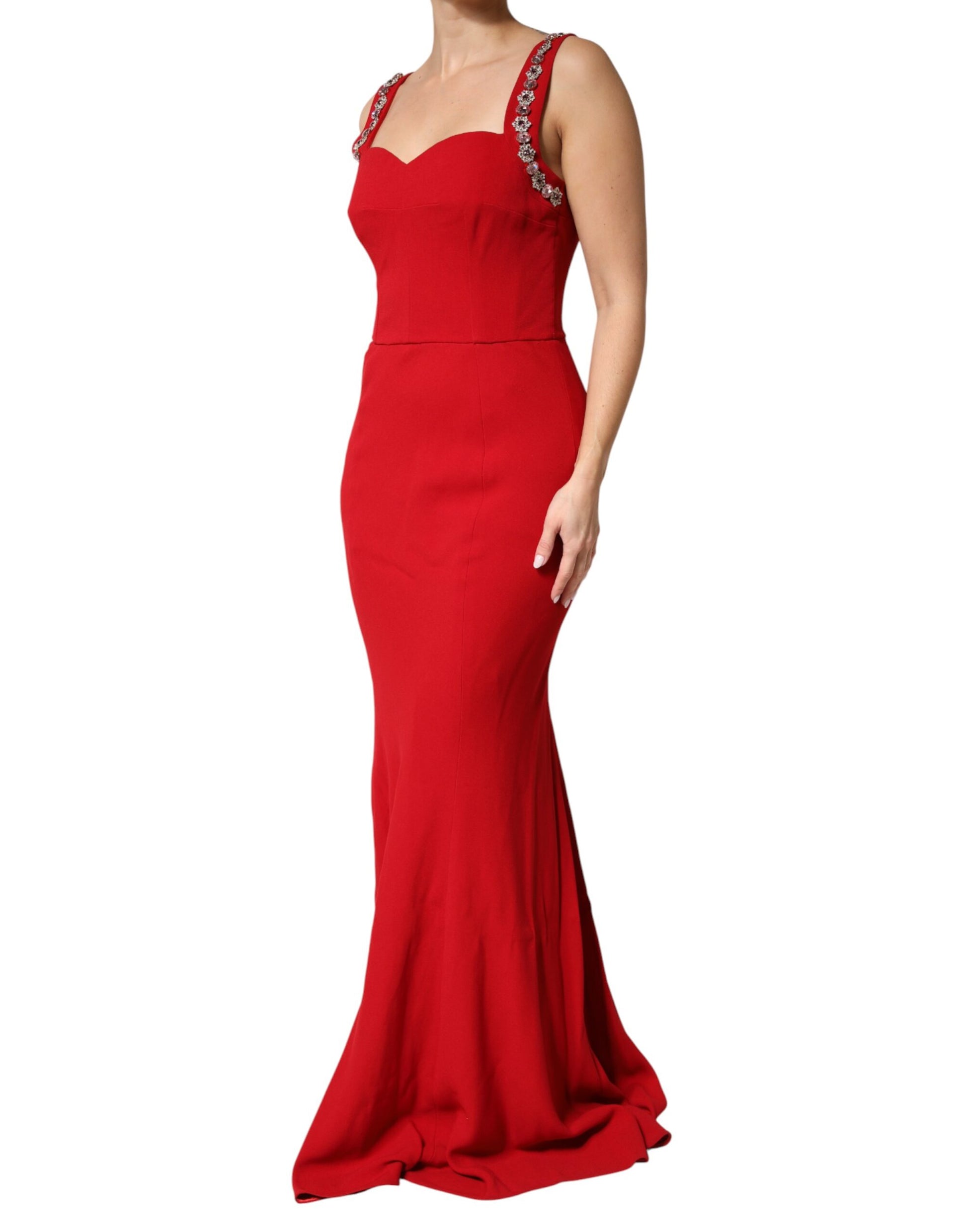Dolce & Gabbana Red Embellished Bodycon Long Gown Dress