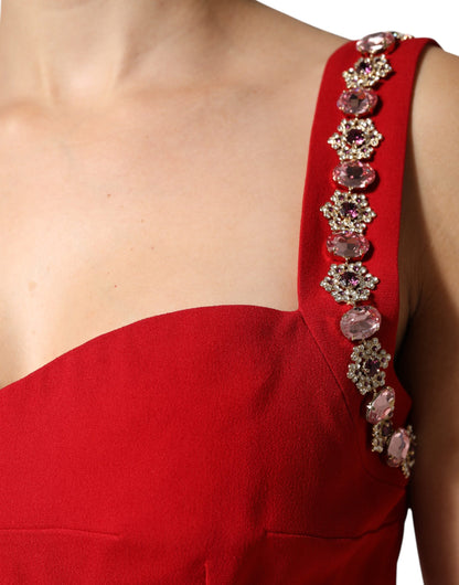 Dolce & Gabbana Red Embellished Bodycon Long Gown Dress