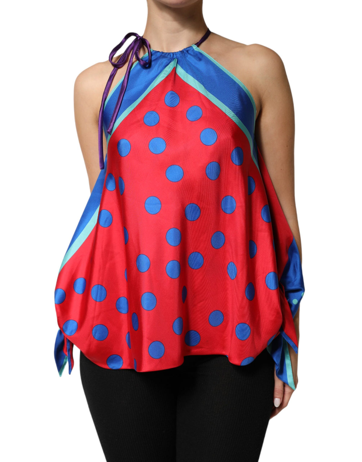 Dolce & Gabbana Multicolor Polka Dot Tie Halter Blouse Top