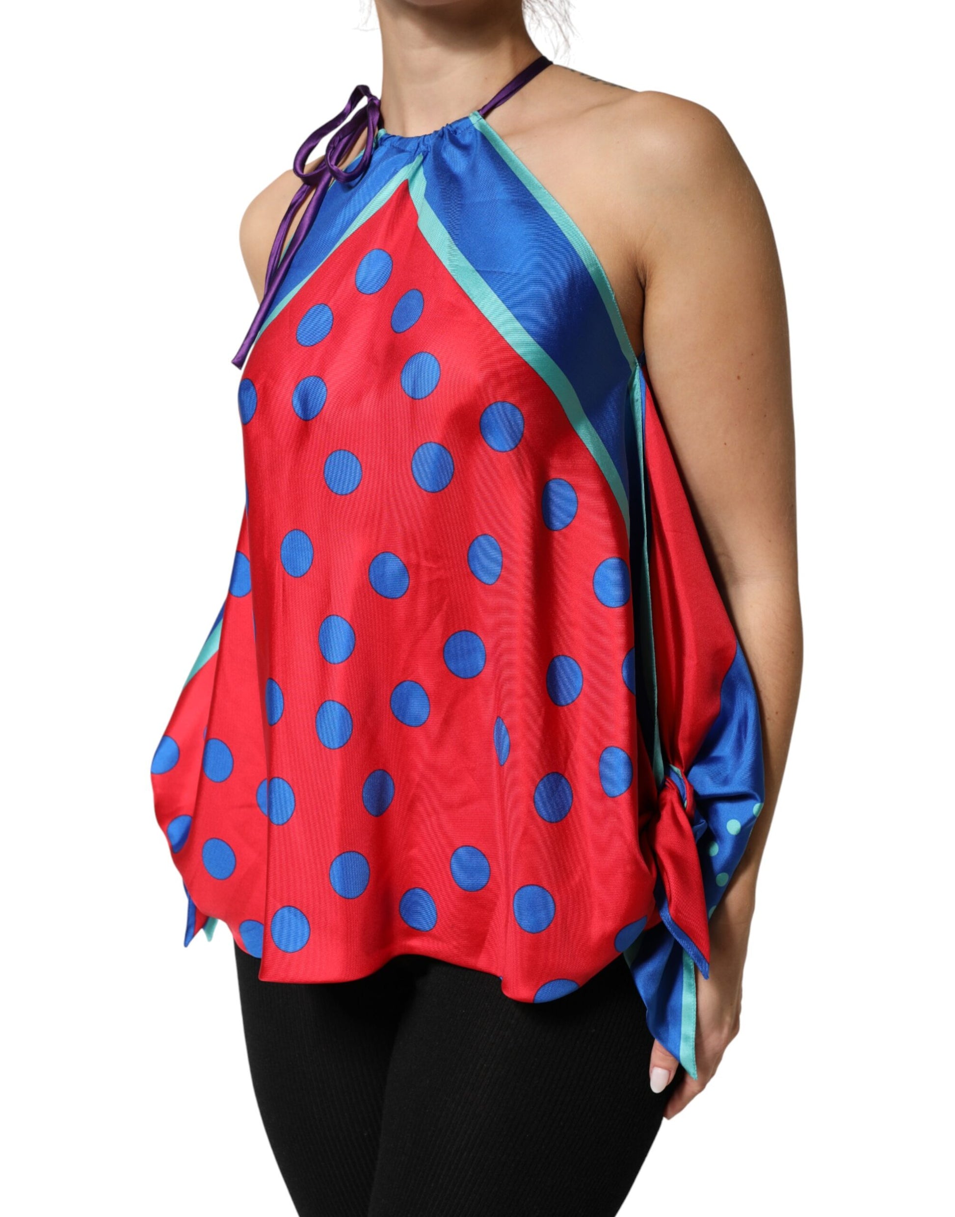 Dolce & Gabbana Multicolor Polka Dot Tie Halter Blouse Top