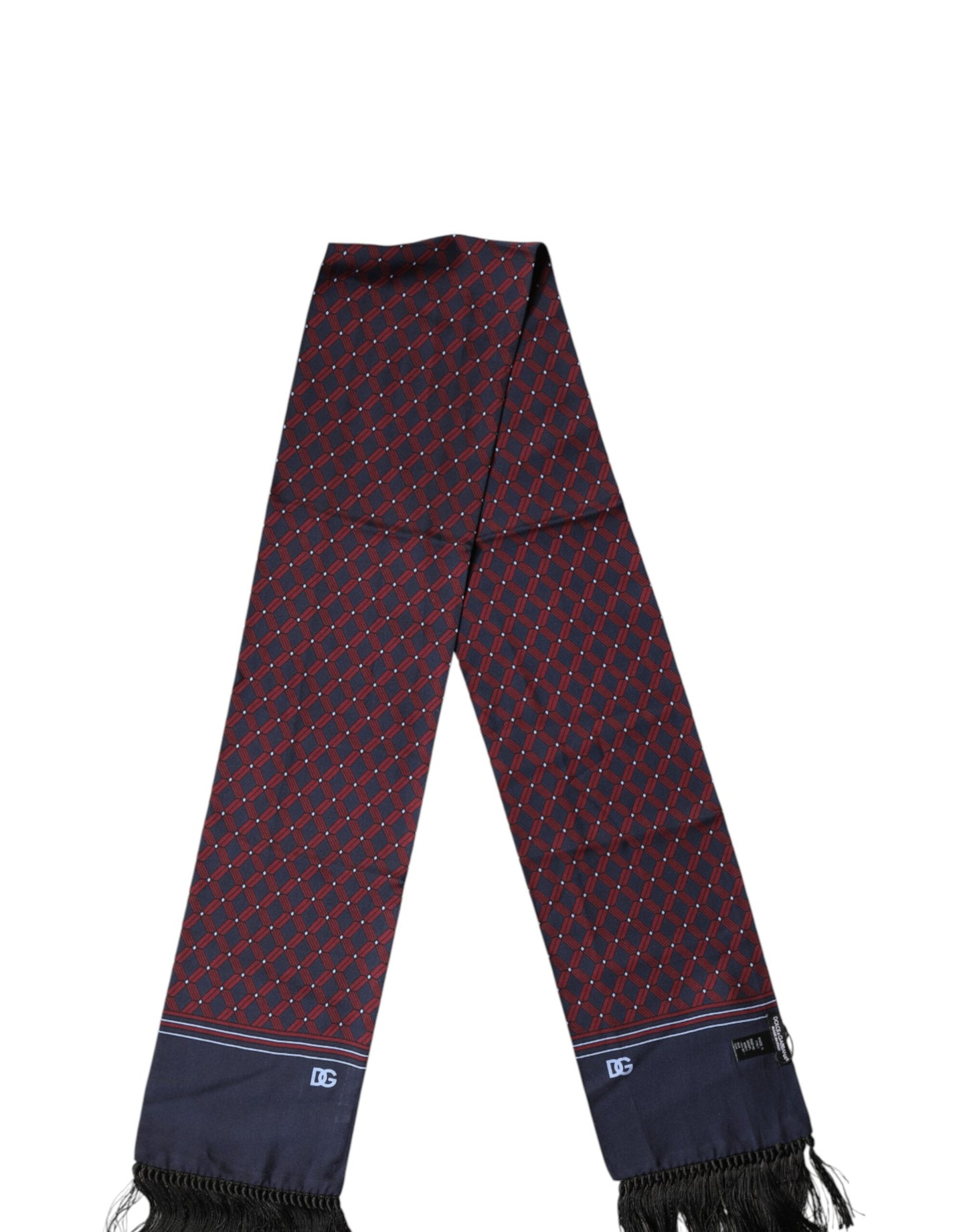 Dolce & Gabbana Maroon Patterned Fringes Wrap Foulard Scarf
