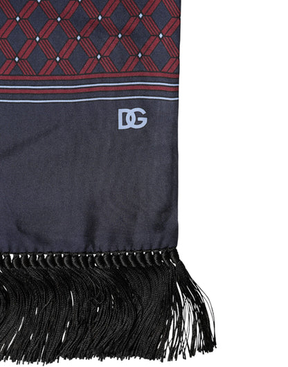 Dolce & Gabbana Maroon Patterned Fringes Wrap Foulard Scarf