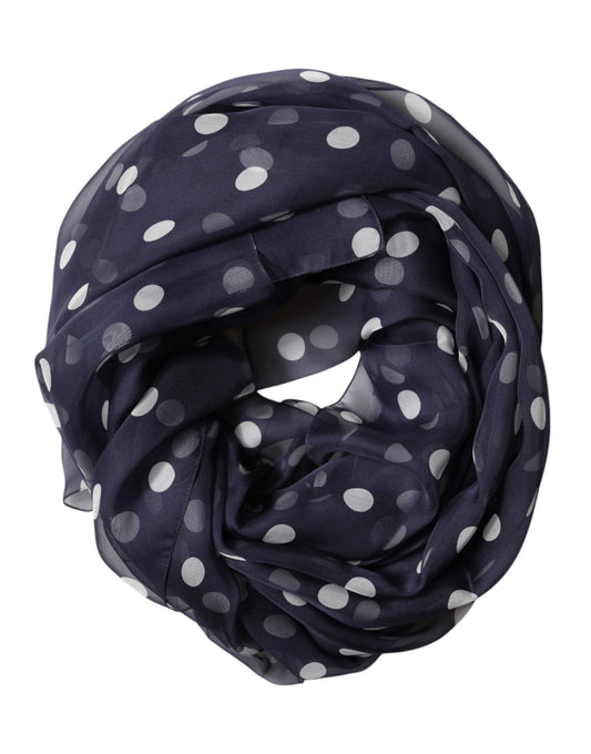 Dolce & Gabbana Blue Polka Dot Silk Neck Wrap Shawl