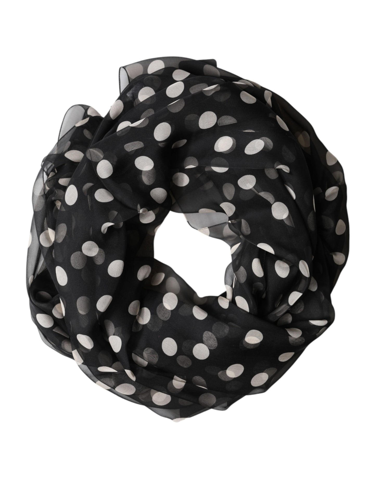 Dolce & Gabbana Black Polka Dot Silk Neck Wrap Shawl