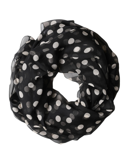 Dolce & Gabbana Black Polka Dot Silk Neck Wrap Shawl