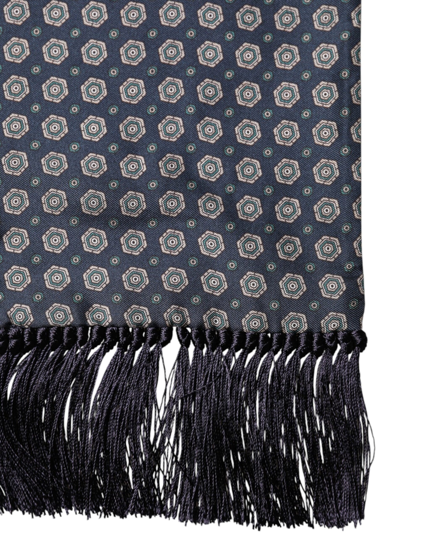 Dolce & Gabbana Blue Patterned Silk Fringes Foulard Scarf