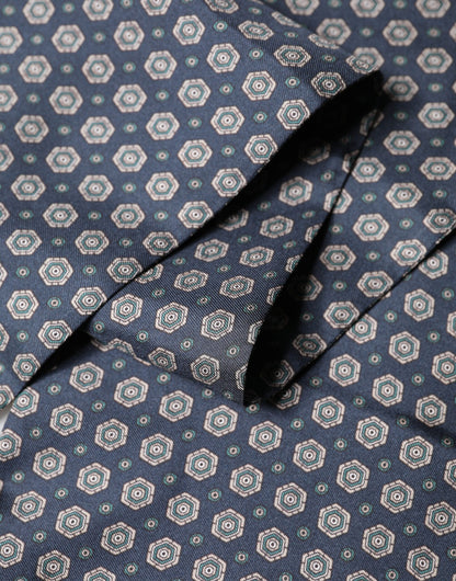 Dolce & Gabbana Blue Patterned Silk Fringes Foulard Scarf