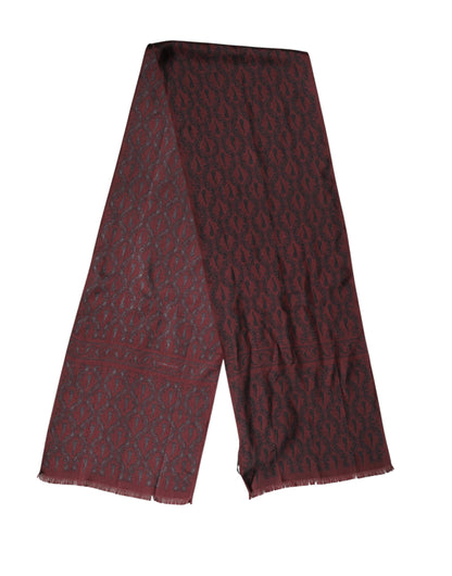 Dolce & Gabbana Maroon Patterned Silk Wrap Foulard for Men