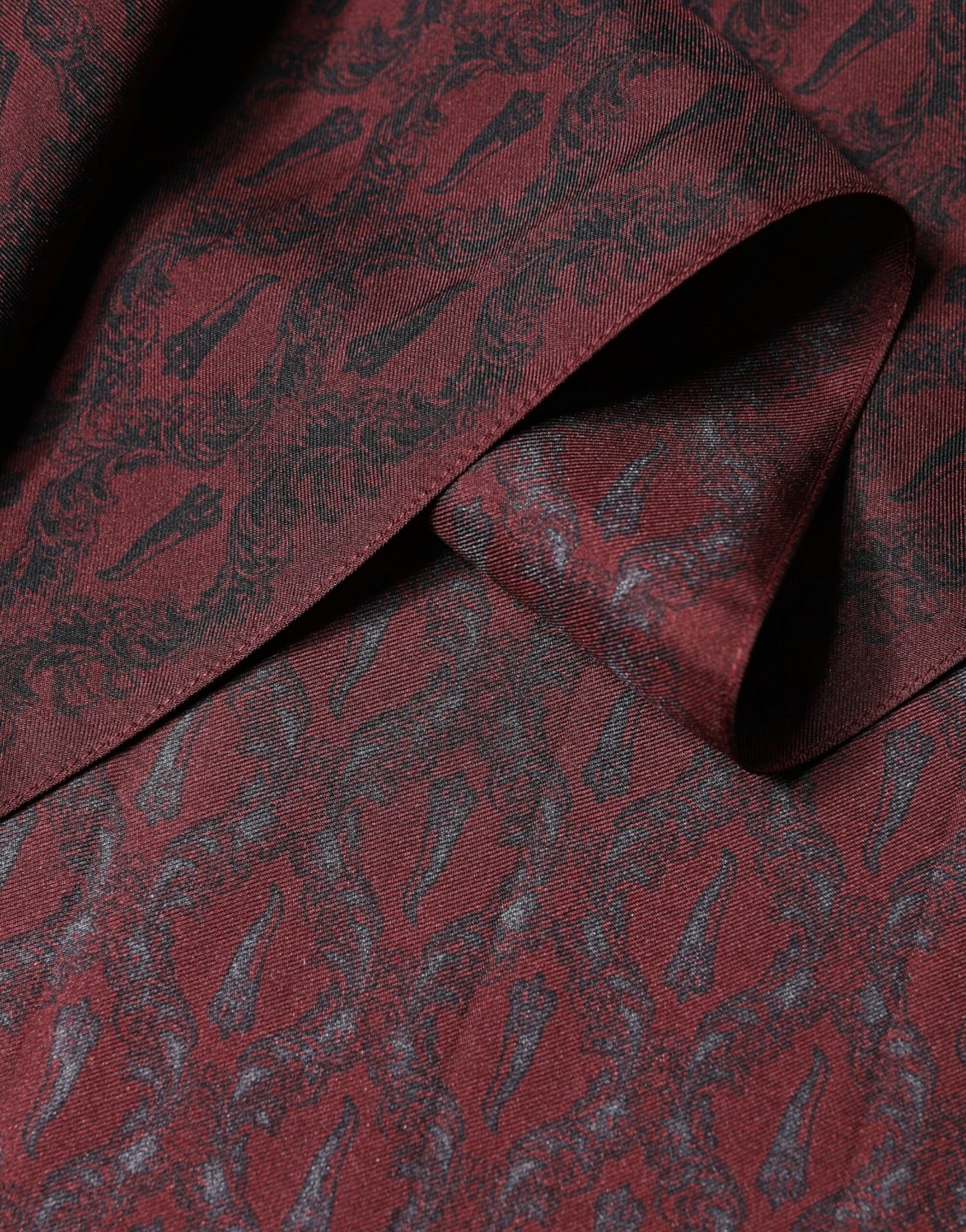 Dolce & Gabbana Maroon Patterned Silk Wrap Foulard for Men